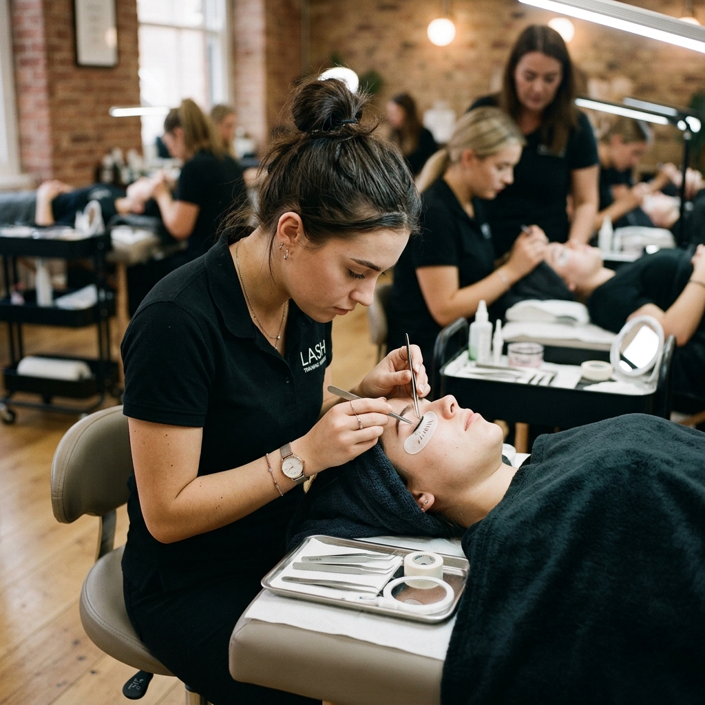 Praca kursantki podczas szkolenia rzęs